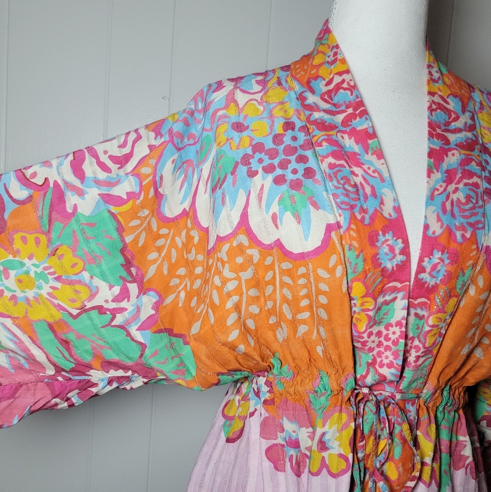 Anthropologie × Conditions Apply Floral Print Cinch Tie Waist Kimono Duster Top - Picture 10 of 16